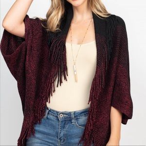 NWOT Red & Black Open Front Fringe Sweater